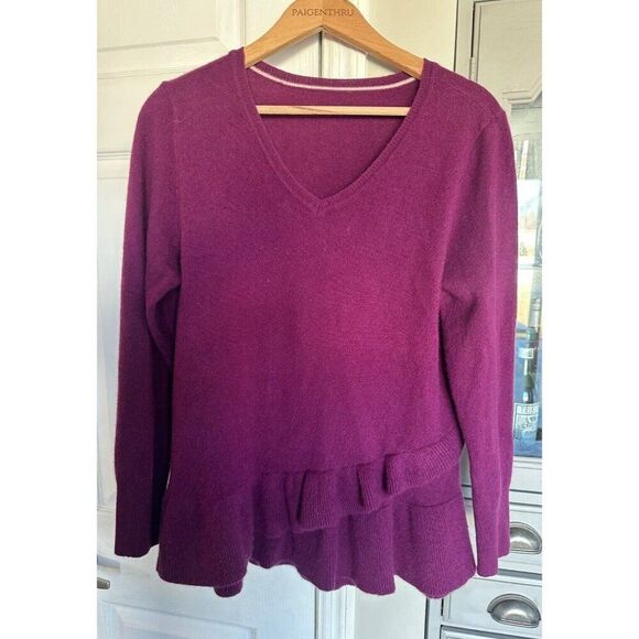 Isaac Mizrahi 2 Ply Cashmere Peplum Sweater Vivid Plum LG - Picture 2 of 8